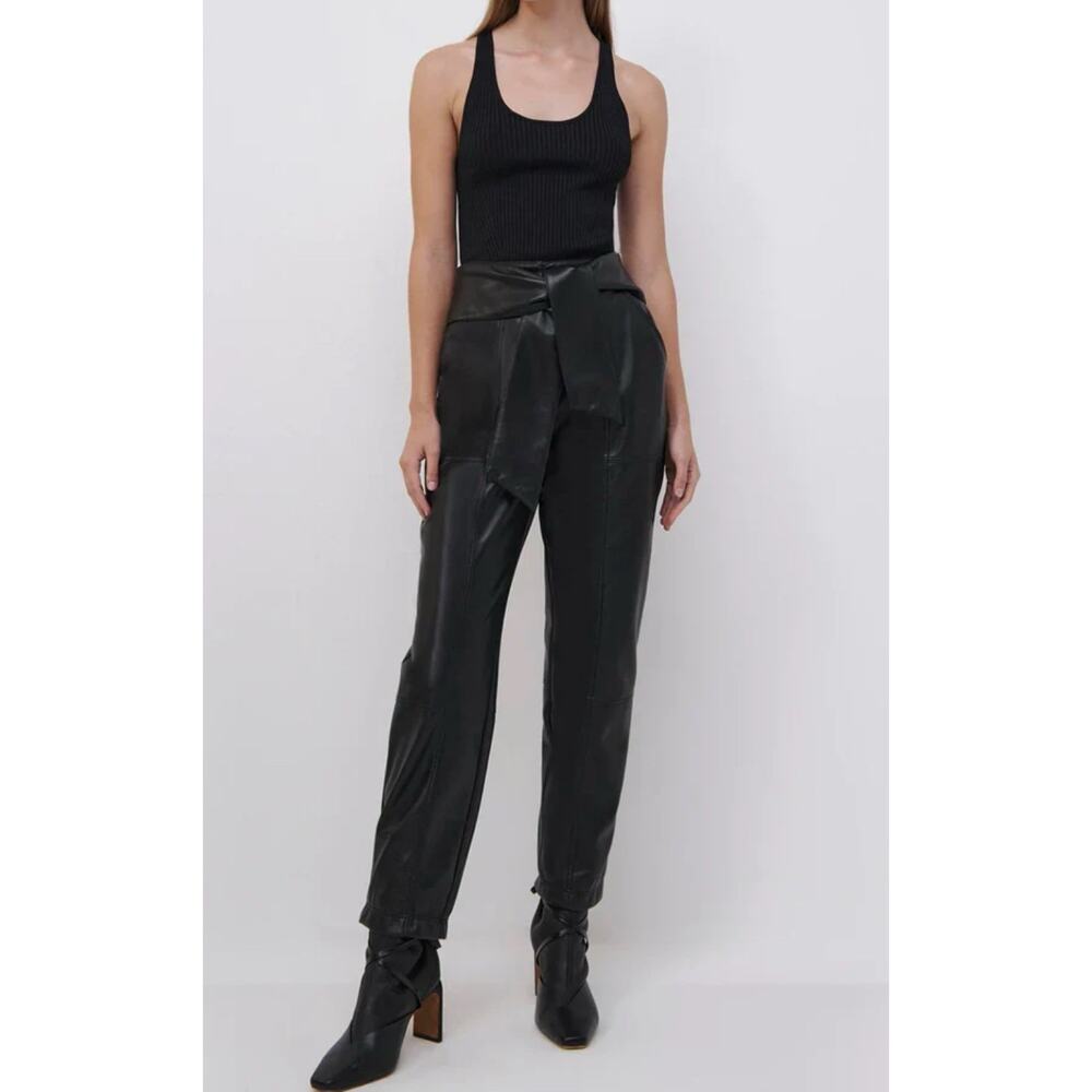 Jonathan Simkhai Tessa Black Vegan Leather High Rise Tapered Pants 4